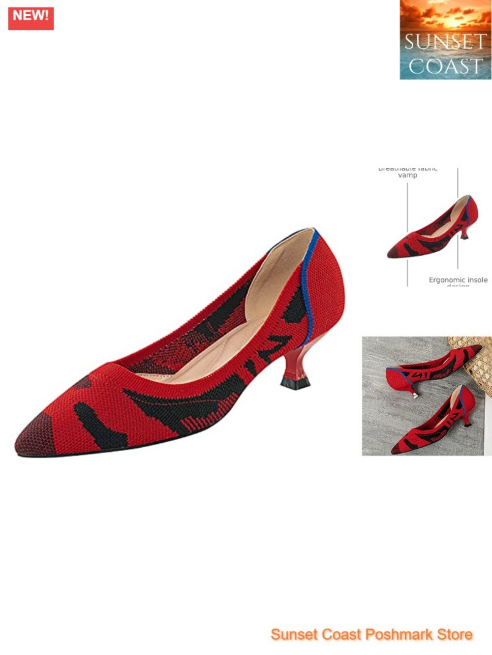 Women's Kitten Heels Pointed Toe Knit Slip On Comfortable Formal Dress Pumps